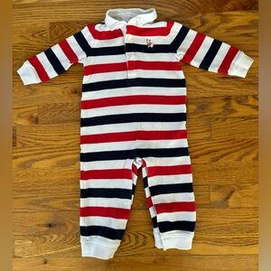 Janie and Jack red, white, and blue striped cotton baby jumpsuit size 12-18M